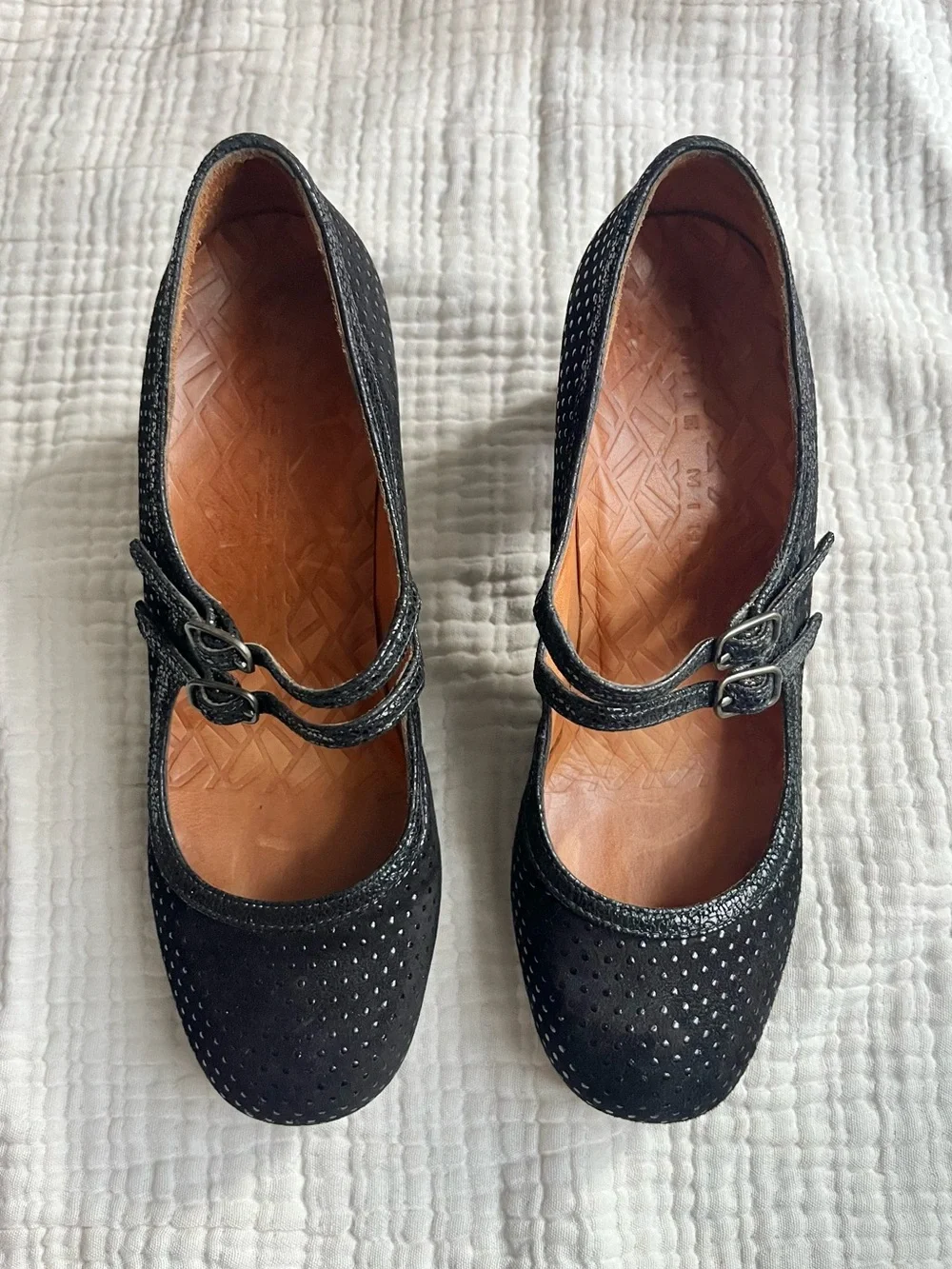 Chie Mihara Black Double Strap Buckle Heels Mary Jane Pumps 38